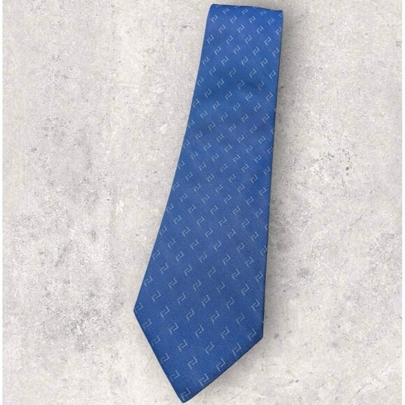 CHRISTIAN DIOR Silk Tie FRANCE XL Blue Geometric W:3.5" EUC - Picture 1 of 5